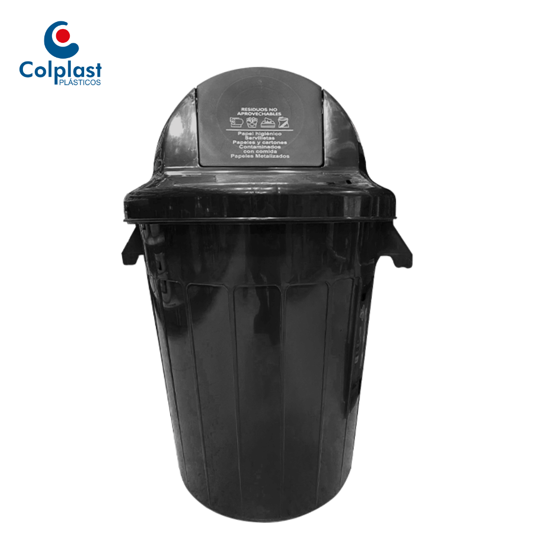HH-2.png CONTENEDOR 120 LTS C/TAPA CUPULA VAIVEN NEGRO COLPLAST REF: 575 - Imagen 1