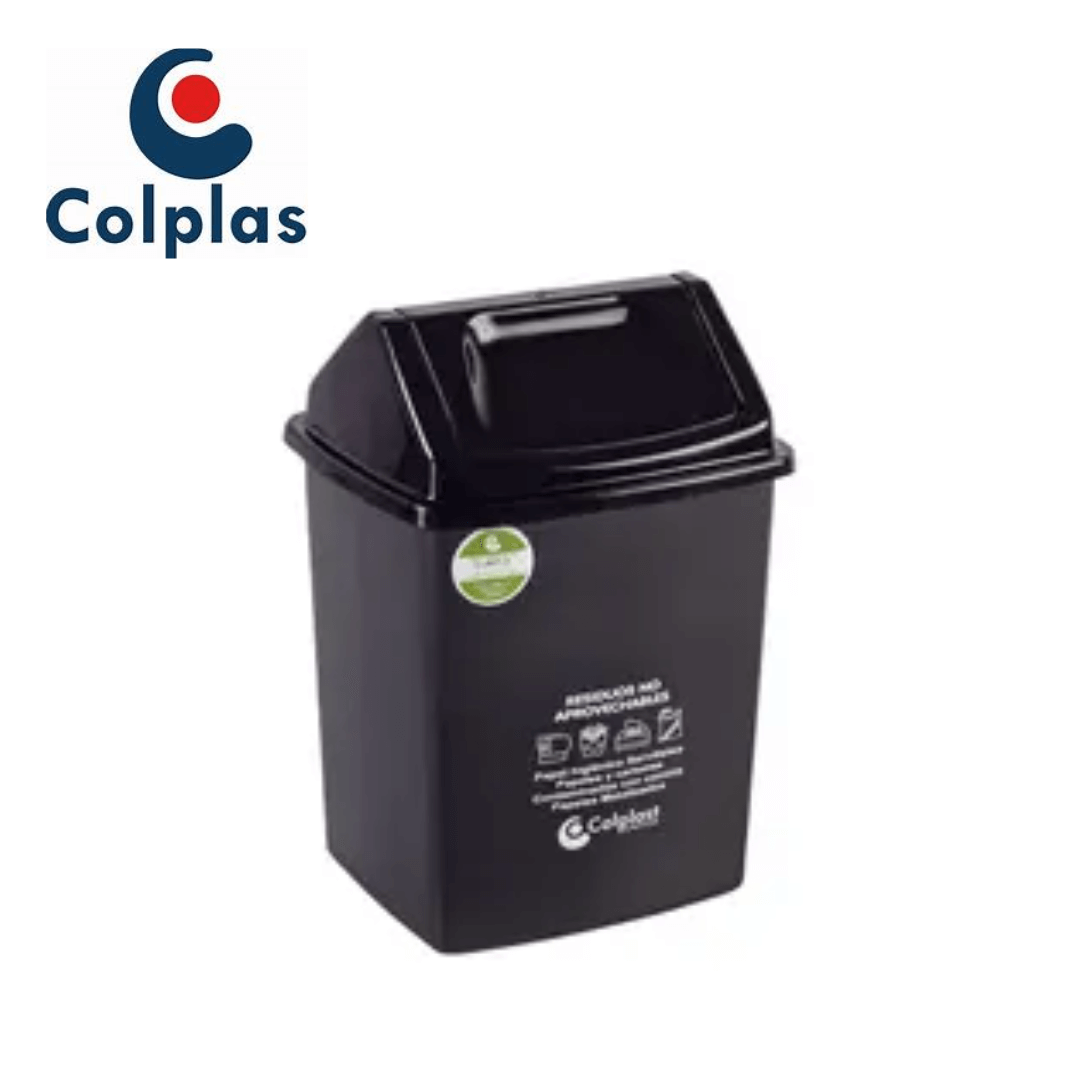 46.0268-PAPELERA-14-LTS-VAIVEN.png PAPELERA 14 LTS VAIVEN PELETIZADA NEGRA COLPLAST REF 1122 - Imagen 1