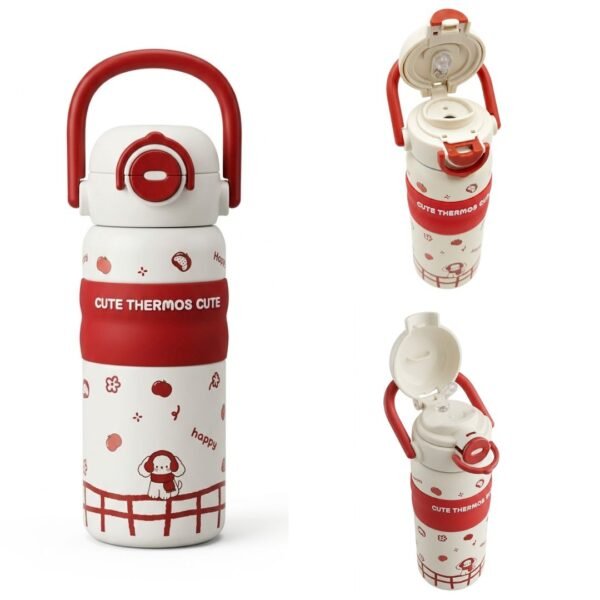 TERMO METALICO CUTE TERMOS CUP BLANCO ROJO DE 620 ML REF CC-226