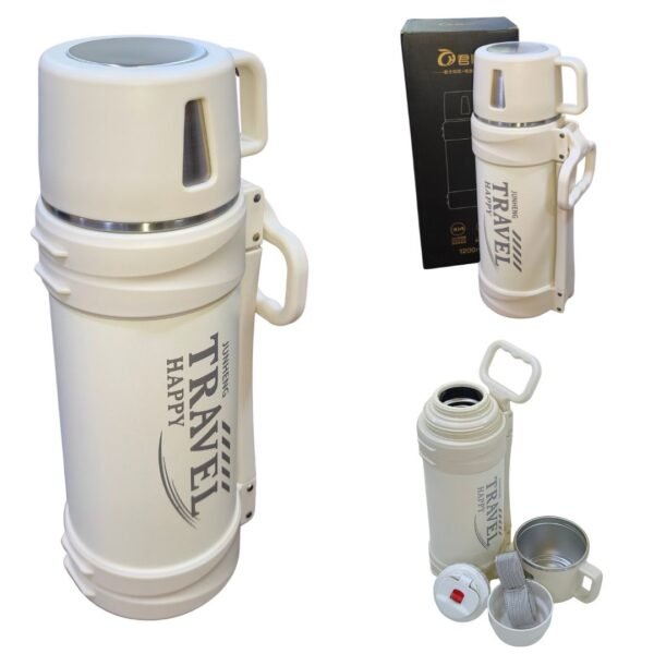 TERMO JUNHENG TRAVEL HAPPY METALICO INOX BLANCO DE 1200ML REF CC-227